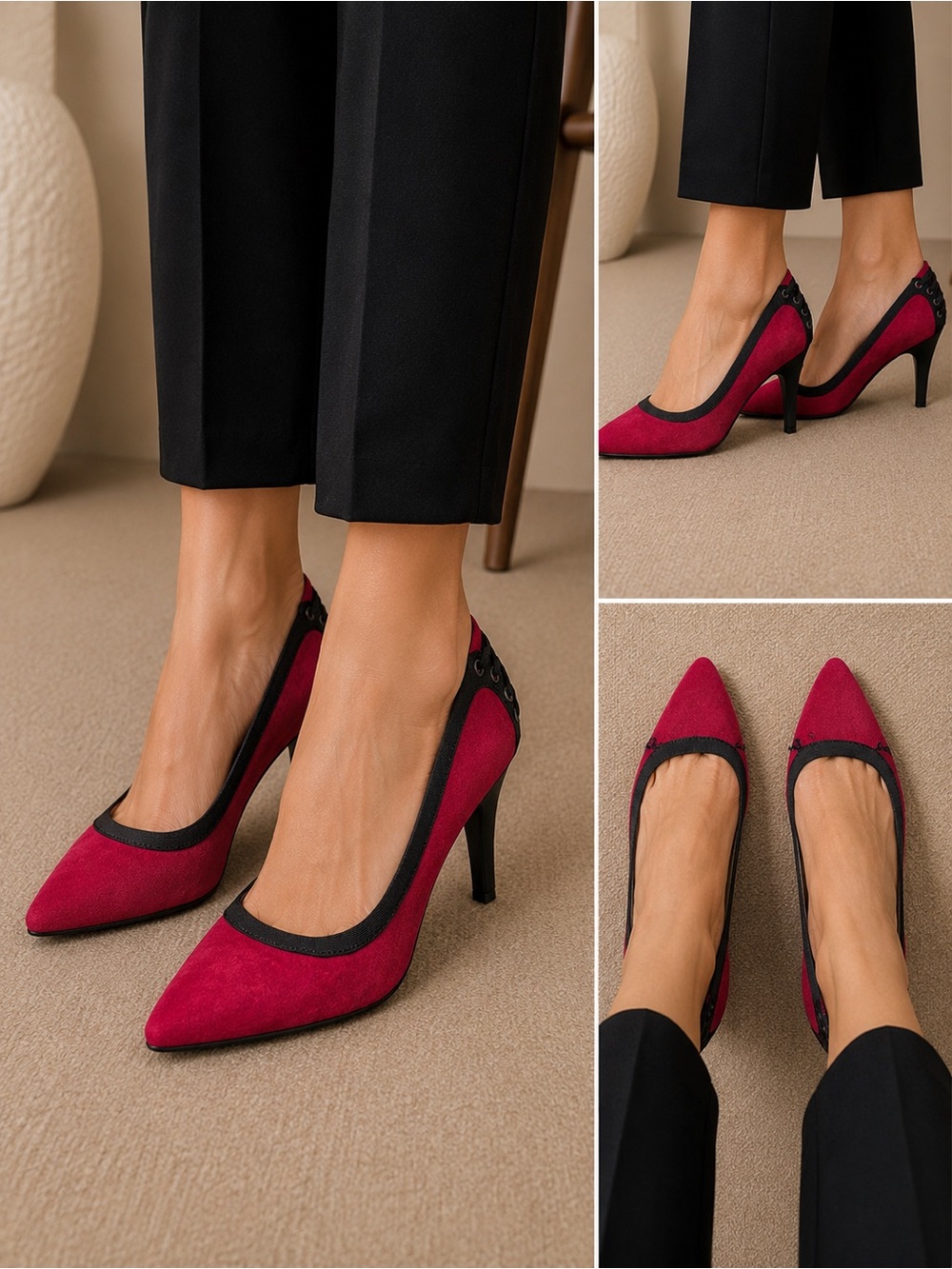 Liz Claiborne Red and Black Pointed-Toe Pumps‎